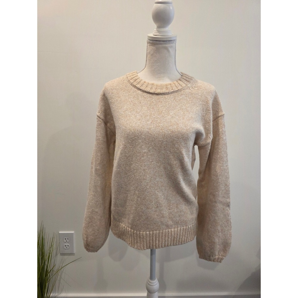J. Crew Women's Size Medium Oatmeal Puff-sleeve Crewneck Sweater